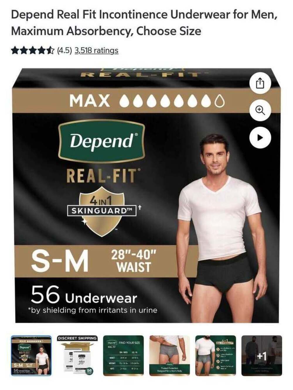 S-M Depend Real Fit Incontinence Underwear for Men 56 count